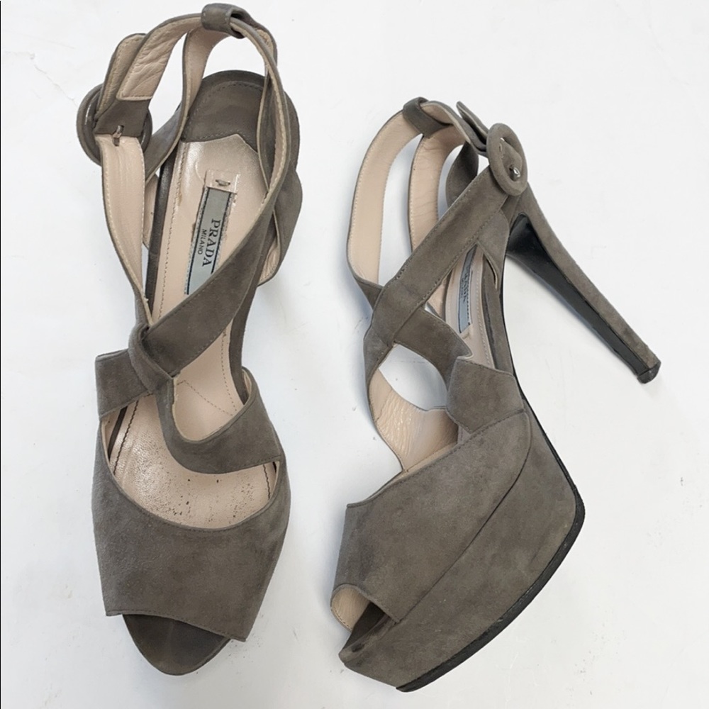 Prada platform suede strappy heels